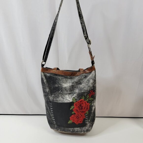 Mona B Canvas Tote with Rose Embroidery – Rustic Boho Bag with Dual Carry Option - Picture 8 of 10